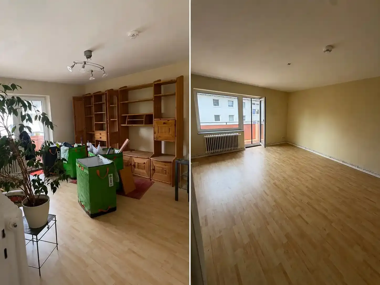Wohnzimmer vor und nach der Entrümpelung